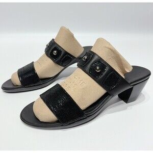 MUNRO AMERICAN Black Snakeskin Style Leather Heeled Slide Sandals Women Size 8N